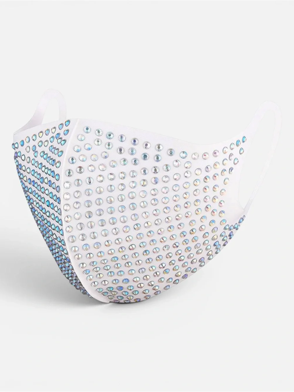 White Rhinestone Face Mask NWT Sealed Full Crystal Glam Sparkle Reusable Mask